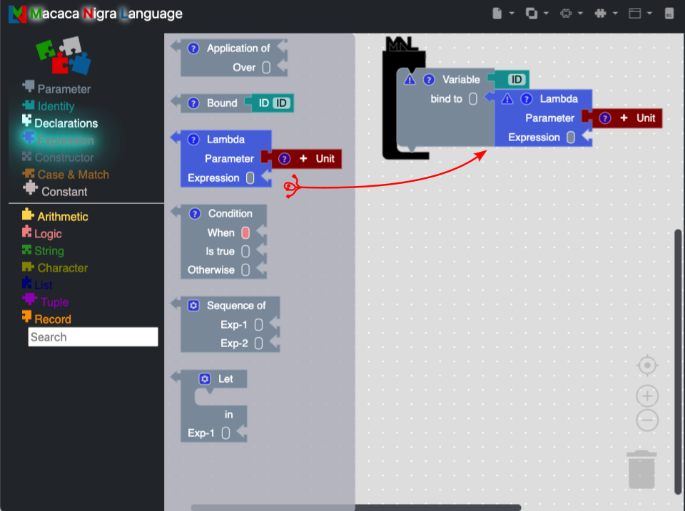 Drag, drop, and attach the block workspace