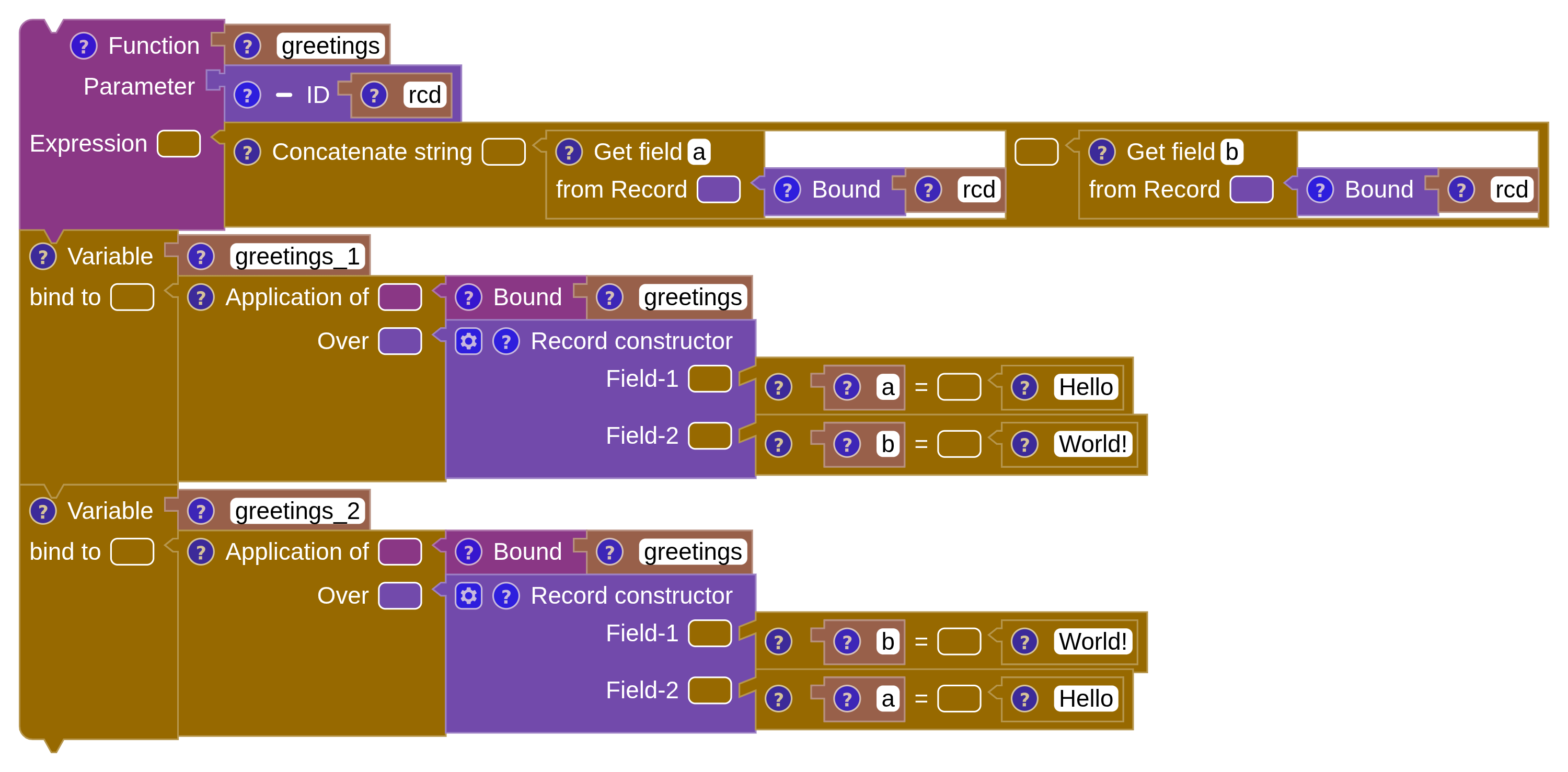 A function taking a record parameter and combining two of its named fields.