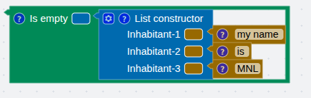 The is-empty operator applied to a non-empty list, giving false.