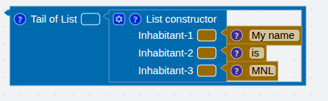 The tail operator applied to a three-item string list.