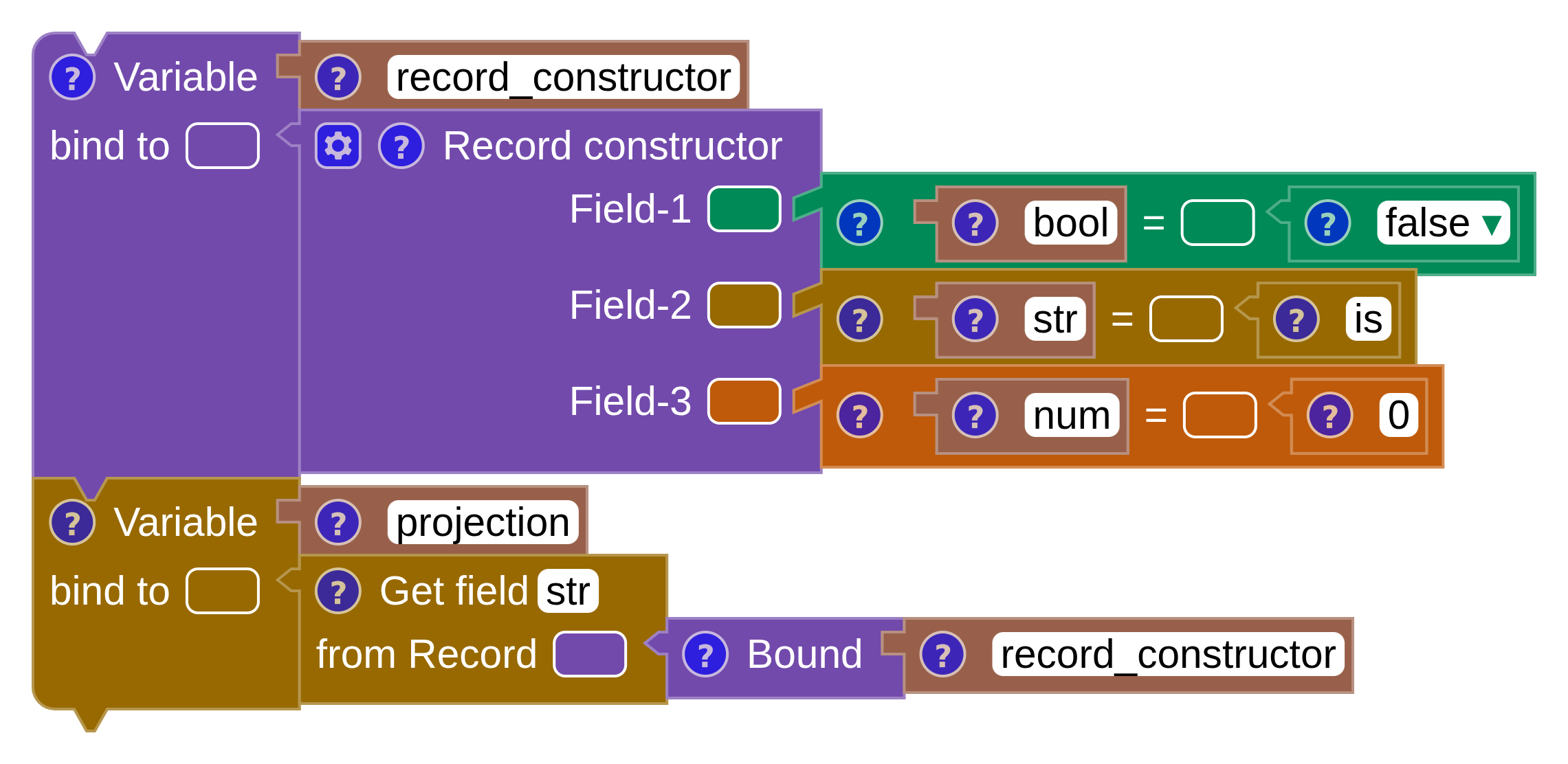 A projection retrieving the str field from a bound record variable.