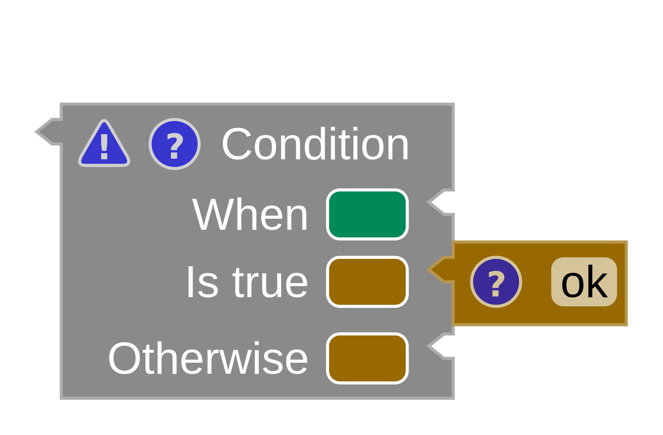 A partially completed block where the remaining empty inputs now show a specific suggested type colour.