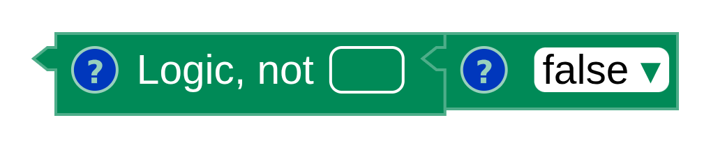 A unary boolean Not operator block applied to the boolean literal false.